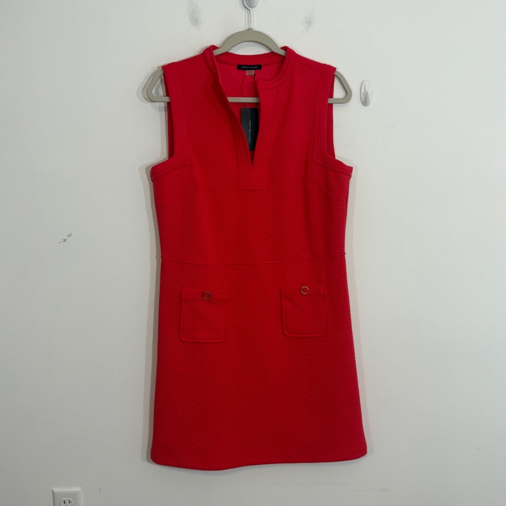 Tommy Hilfiger Womens Dress 10 Red Textured Shift Sleeveless Preppy Career